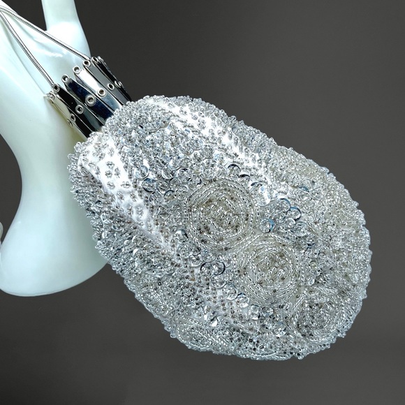 🌺 Vintage Sequined Hinged Evening Bag/Purse - Picture 4 of 13